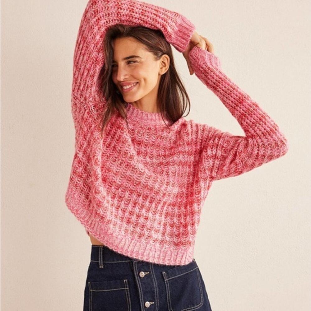 Boden Pink Cropped Crewneck Sweater